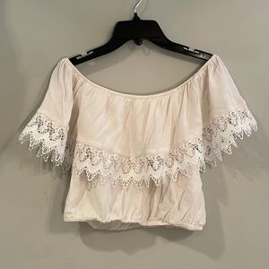 White Lace Off the Shoulder Crop Top